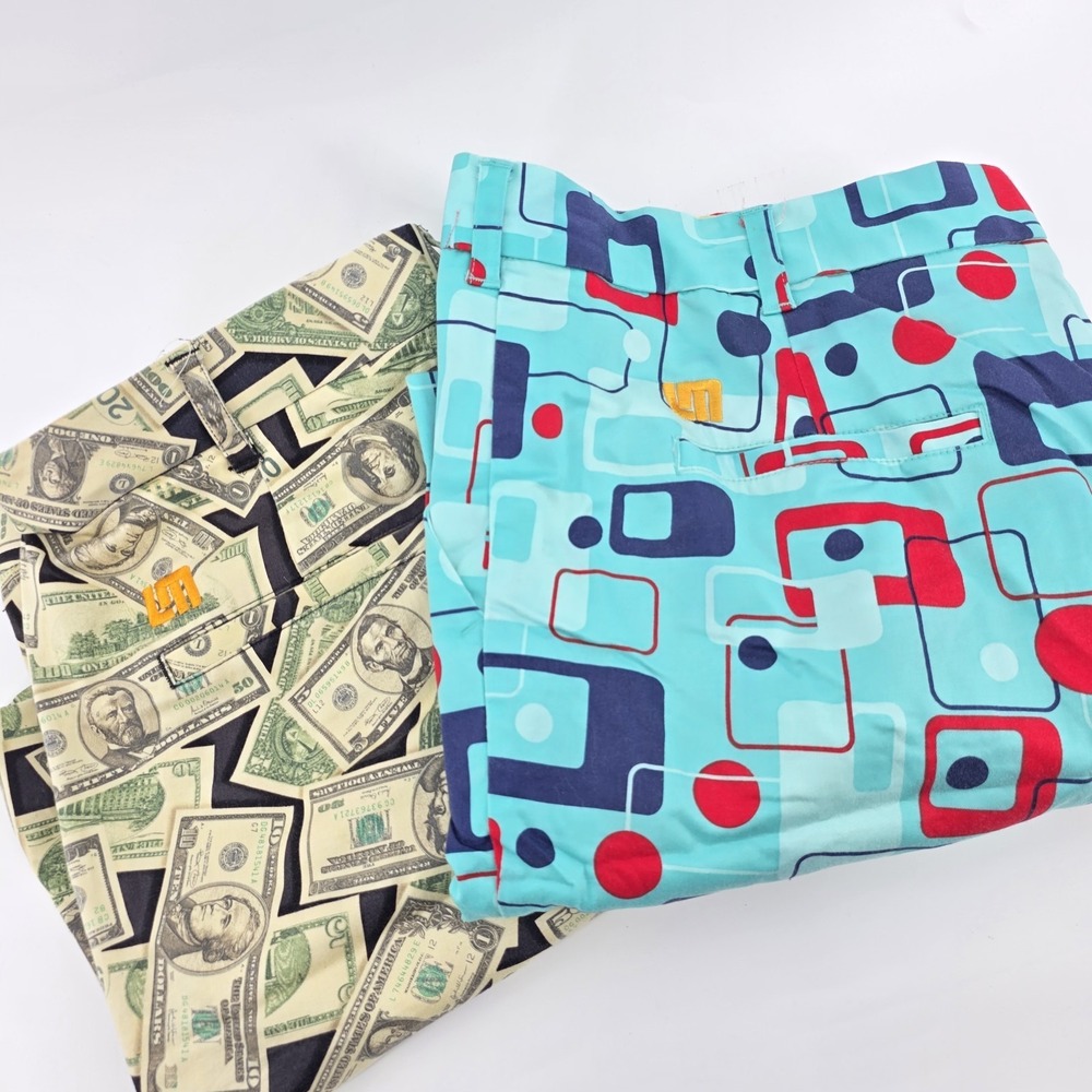Loudmouth Golf Shorts Men 38x10 Money / Futuristic Geometric AOP  Lot 2